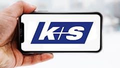 Hand-die-smartphone-hält-mit-logo-des-unternehmens-k-s
