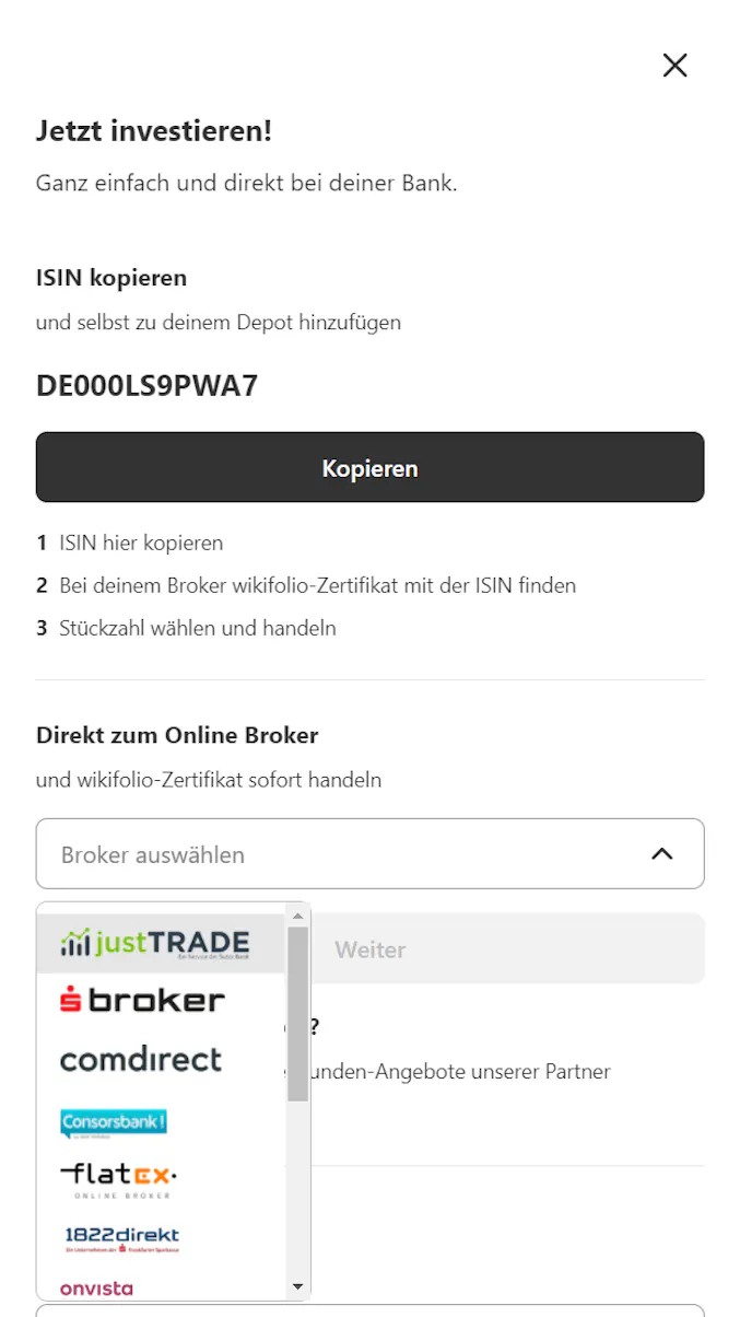 Invest now page mobile view