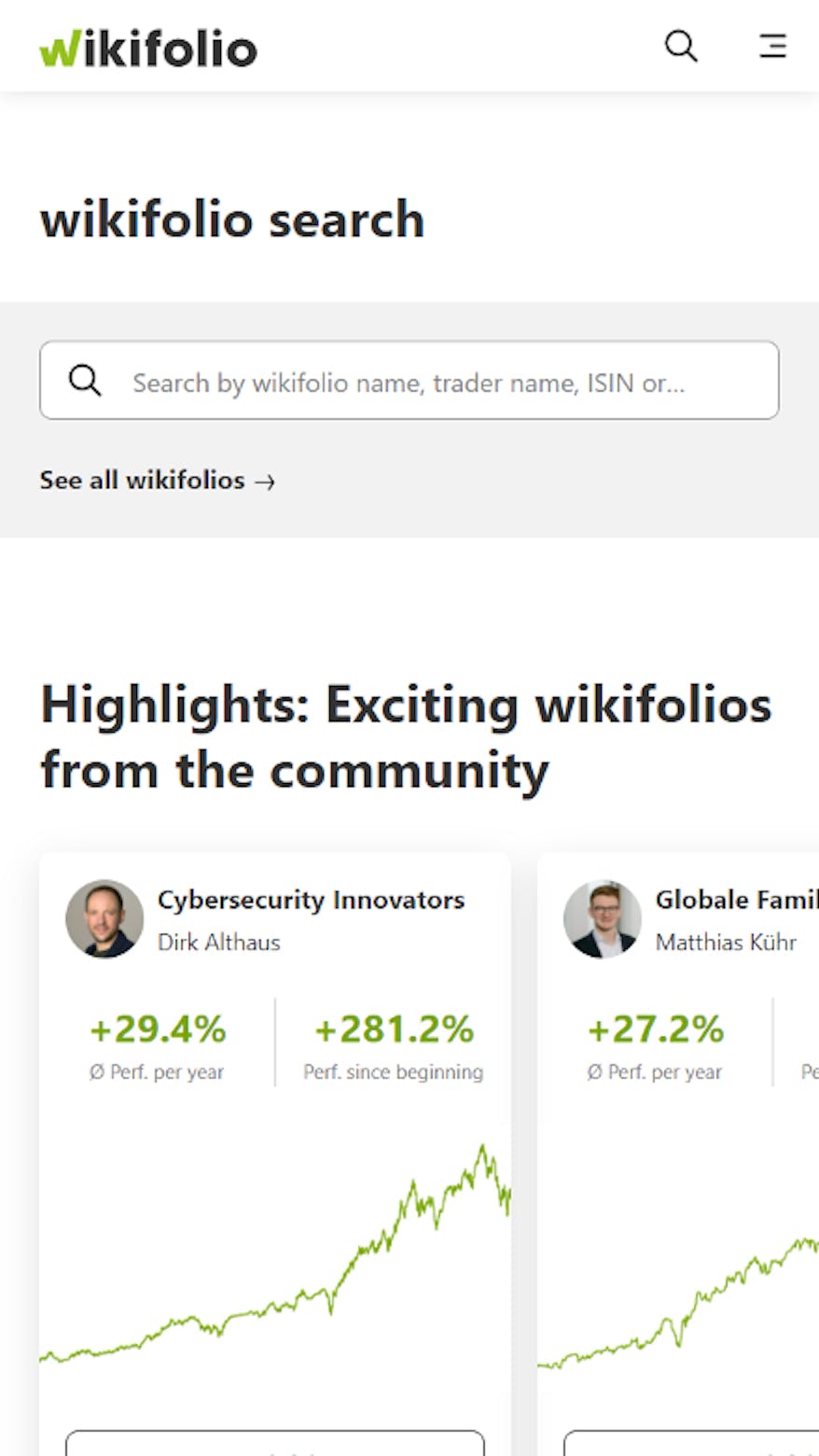 Currated search page mobile view