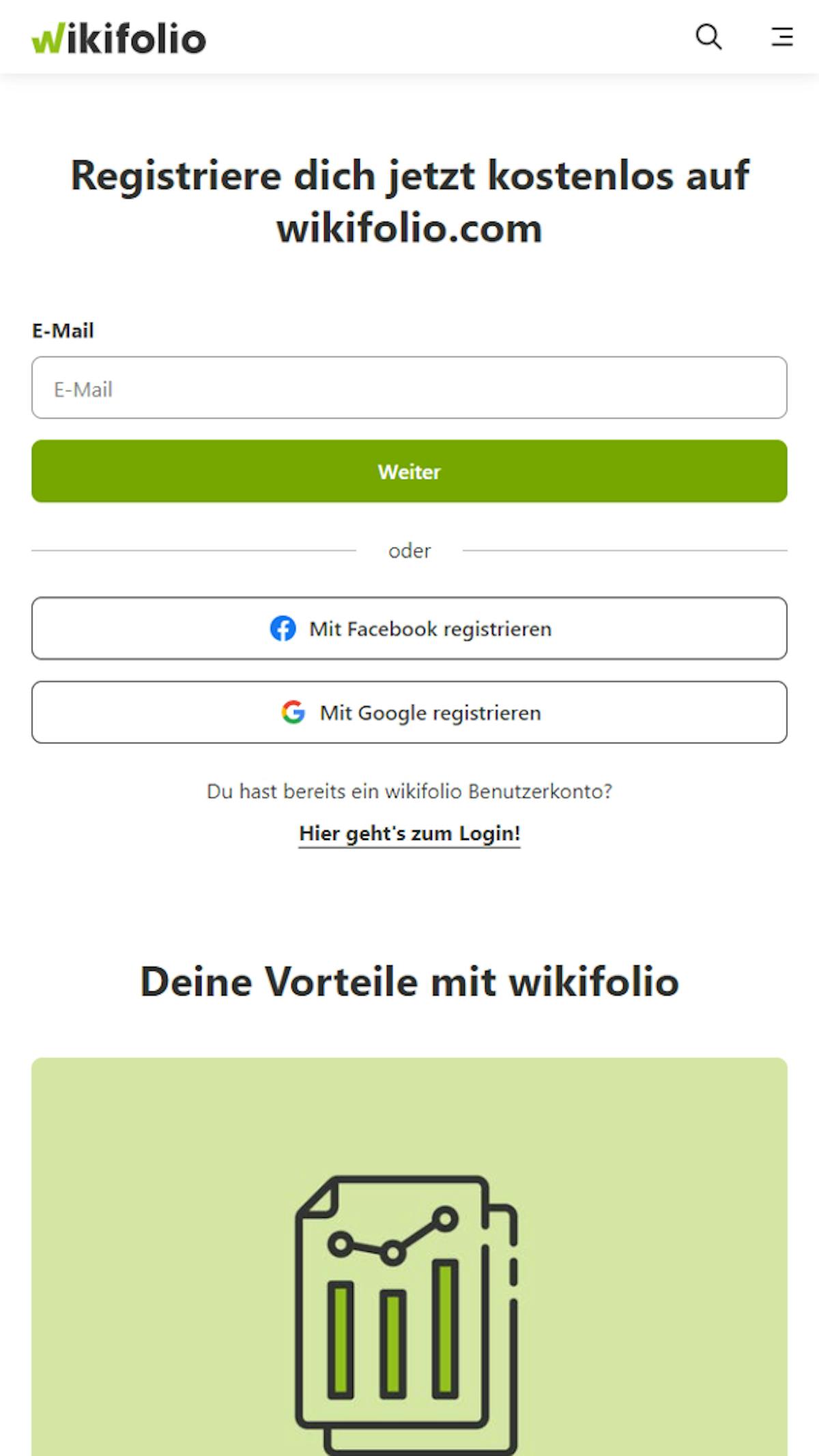 Kostenlos registrieren Seite Smartphone Ansicht 